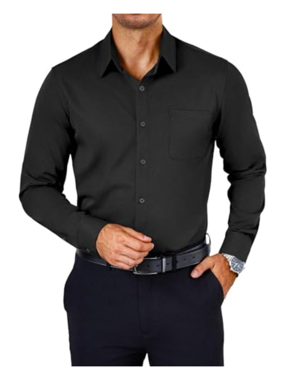 Men's Long Sleeve Button Down Non-Iron Wrinkle-Resistant Casual Shirt Solid